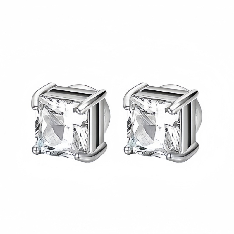 Безпробивни магнитни ушни клипове с циркон, геометричен дизайн, стоманена конструкция, есен 2024