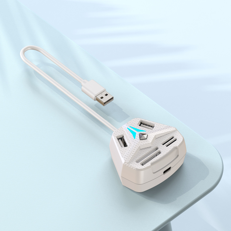 USB 2.0 hub s RGB LED-om i kombiniranim čitačem kartica SD/MS/M2/TF, s gumbom