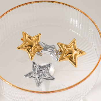 Naušnice od nerđajućeg čelika s petokrakom zvijezdom, geometrijski stil, elektroplatiranje — Huang Chao Jewelry