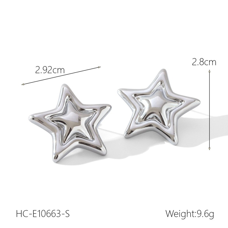 Naušnice od nerđajućeg čelika s petokrakom zvijezdom, geometrijski stil, elektroplatiranje — Huang Chao Jewelry