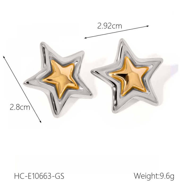 Naušnice od nerđajućeg čelika s petokrakom zvijezdom, geometrijski stil, elektroplatiranje — Huang Chao Jewelry