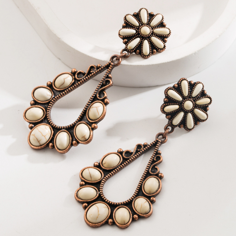 Naušnice – tirkizna kapljica i križ, geometrijski retro dizajn — model Z1482-B; legura, nehrđajući čelik za ušne igle