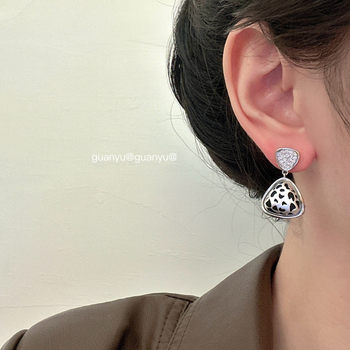 Geometriai formájú cirkóniumos fém medálos fülbevalók nőknek, elektroplakolás, 925-ös ezüst tűkkel, személyre szabott trend