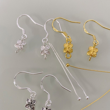 925-ös sterling ezüst négylevelű lóhere fülbevaló DIY félkész készlet kerek fejű tűkkel és achát gyöngyökkel