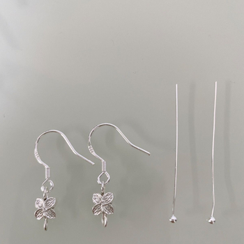 925-ös sterling ezüst négylevelű lóhere fülbevaló DIY félkész készlet kerek fejű tűkkel és achát gyöngyökkel