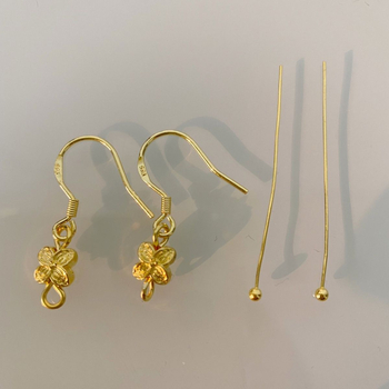 925-ös sterling ezüst négylevelű lóhere fülbevaló DIY félkész készlet kerek fejű tűkkel és achát gyöngyökkel