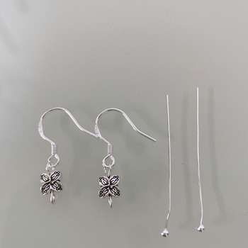 925-ös sterling ezüst négylevelű lóhere fülbevaló DIY félkész készlet kerek fejű tűkkel és achát gyöngyökkel