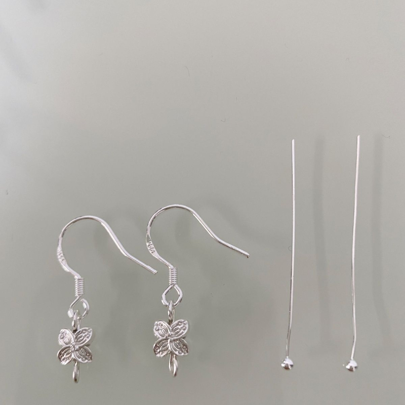 925-ös sterling ezüst négylevelű lóhere fülbevaló DIY félkész készlet kerek fejű tűkkel és achát gyöngyökkel