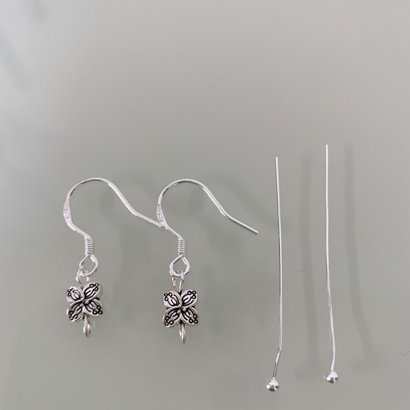 925-ös sterling ezüst négylevelű lóhere fülbevaló DIY félkész készlet kerek fejű tűkkel és achát gyöngyökkel