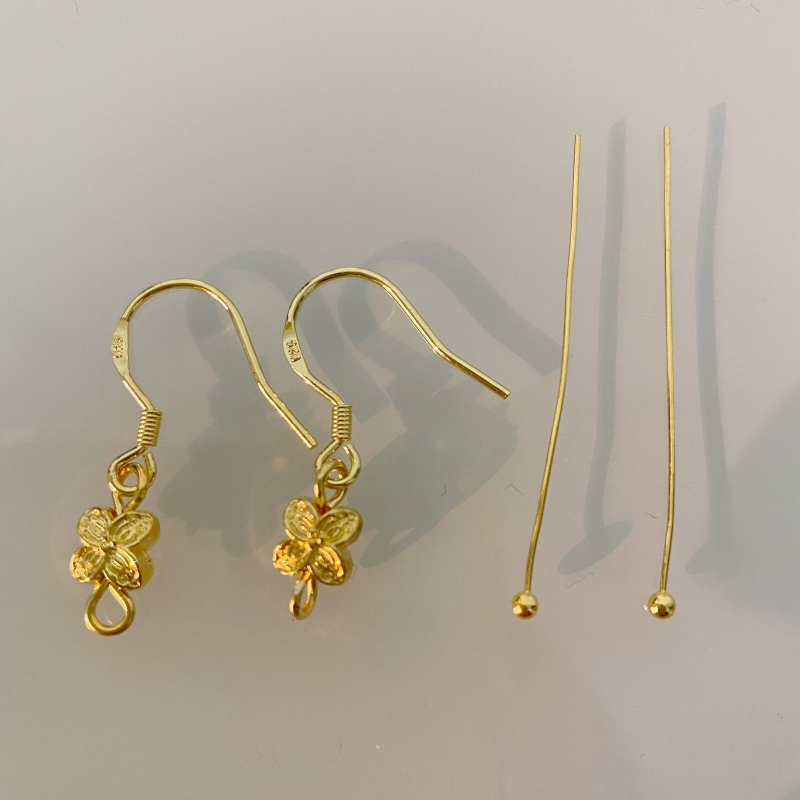 925-ös sterling ezüst négylevelű lóhere fülbevaló DIY félkész készlet kerek fejű tűkkel és achát gyöngyökkel