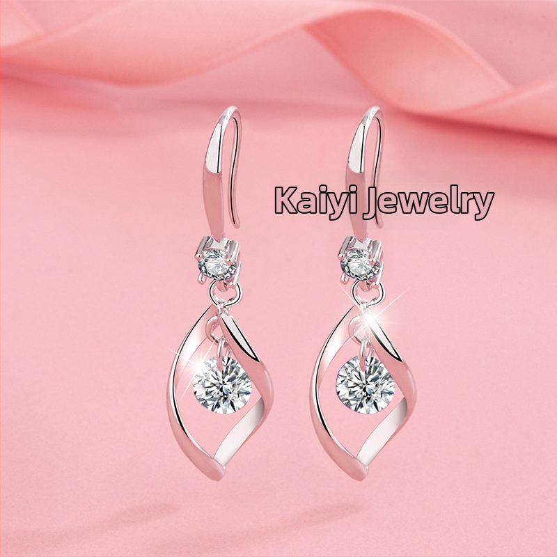 Pasisukantys auskarai su kilpa, vario pagrindas, lašinio formos, auksu dengti dirbiniai akmenys, elektroplatinimas