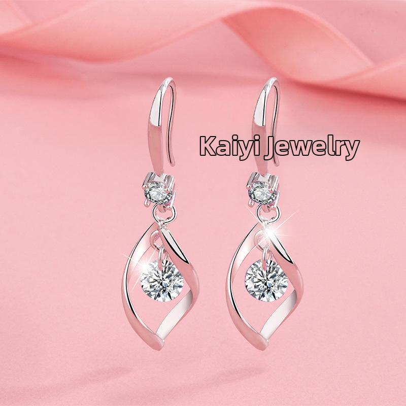 Pasisukantys auskarai su kilpa, vario pagrindas, lašinio formos, auksu dengti dirbiniai akmenys, elektroplatinimas