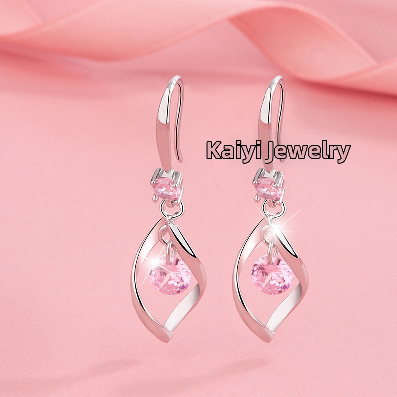 Pasisukantys auskarai su kilpa, vario pagrindas, lašinio formos, auksu dengti dirbiniai akmenys, elektroplatinimas