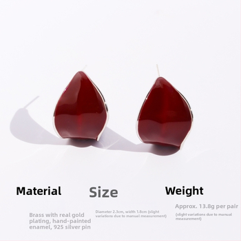 Обеци: месинг с глазурно покритие, листоподобна геометрична форма, ретро стил, сребърна игла 925