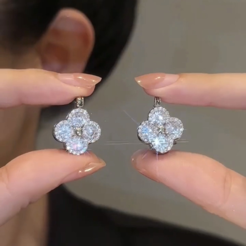 GUSHI cirkón virág fülbevalók, koreai stílus, kétoldalas, elektroplattált