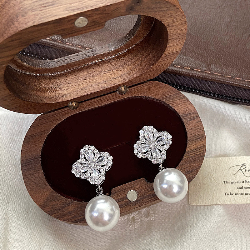 GUSHI cirkón virág fülbevalók, koreai stílus, kétoldalas, elektroplattált