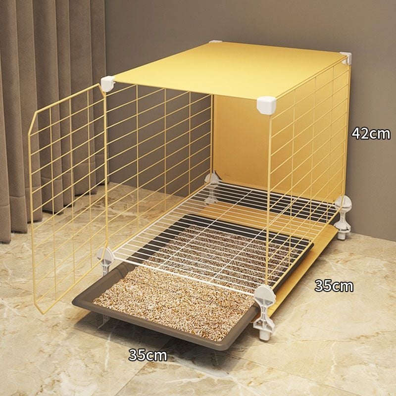 Κλουβί για μικρά σκυλιά με ενσωματωμένη τουαλέτα και οικία για εσωτερική χρήση, κατασκευή από σύρμα σιδήρου