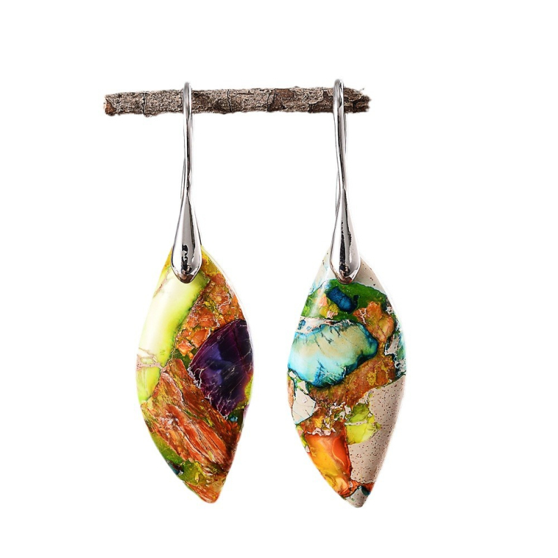 Bohemas stila agat auskari ar lapu formu akmeņi, ģeometrisks dizains, antīvs retro stils, sievietēm