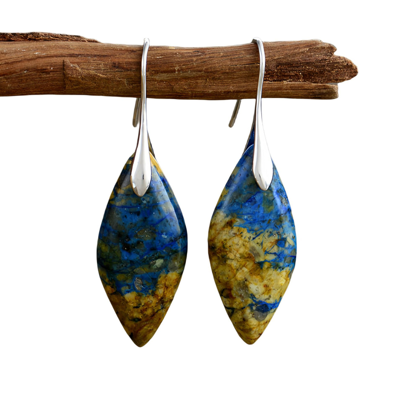 Bohemas stila agat auskari ar lapu formu akmeņi, ģeometrisks dizains, antīvs retro stils, sievietēm