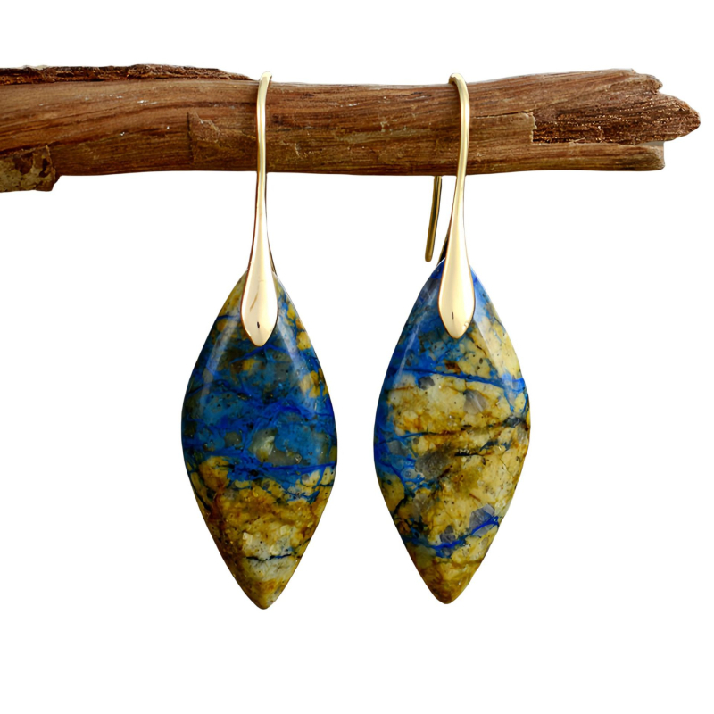 Bohemas stila agat auskari ar lapu formu akmeņi, ģeometrisks dizains, antīvs retro stils, sievietēm