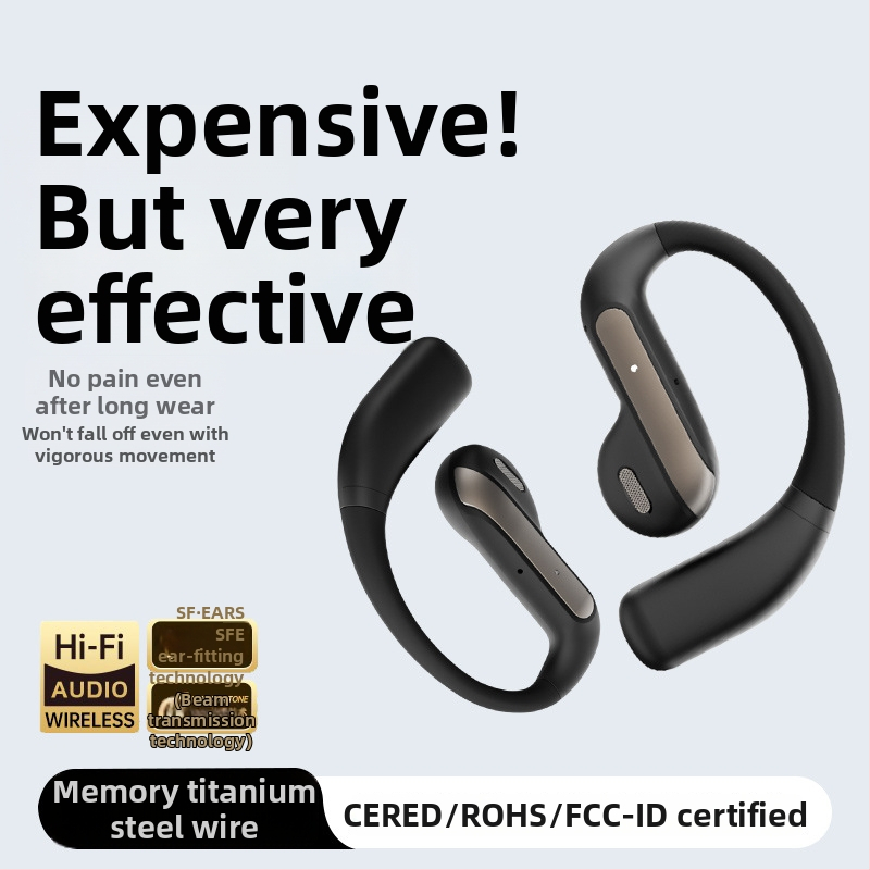 Bluetooth slušalice s otvorenim uhom i dizajnom prijenosa zraka, pričvršćene na uho, podrška AI prijevodu, BT 5.3, domet 10 m, trajanje baterije 4–8 h