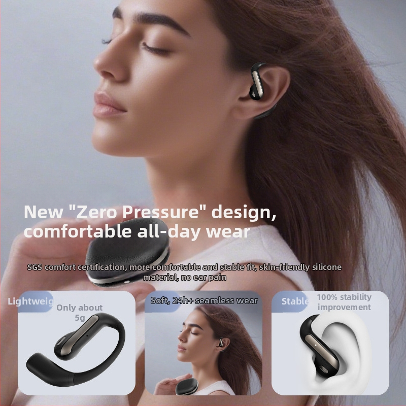 Bluetooth slušalice s otvorenim uhom i dizajnom prijenosa zraka, pričvršćene na uho, podrška AI prijevodu, BT 5.3, domet 10 m, trajanje baterije 4–8 h