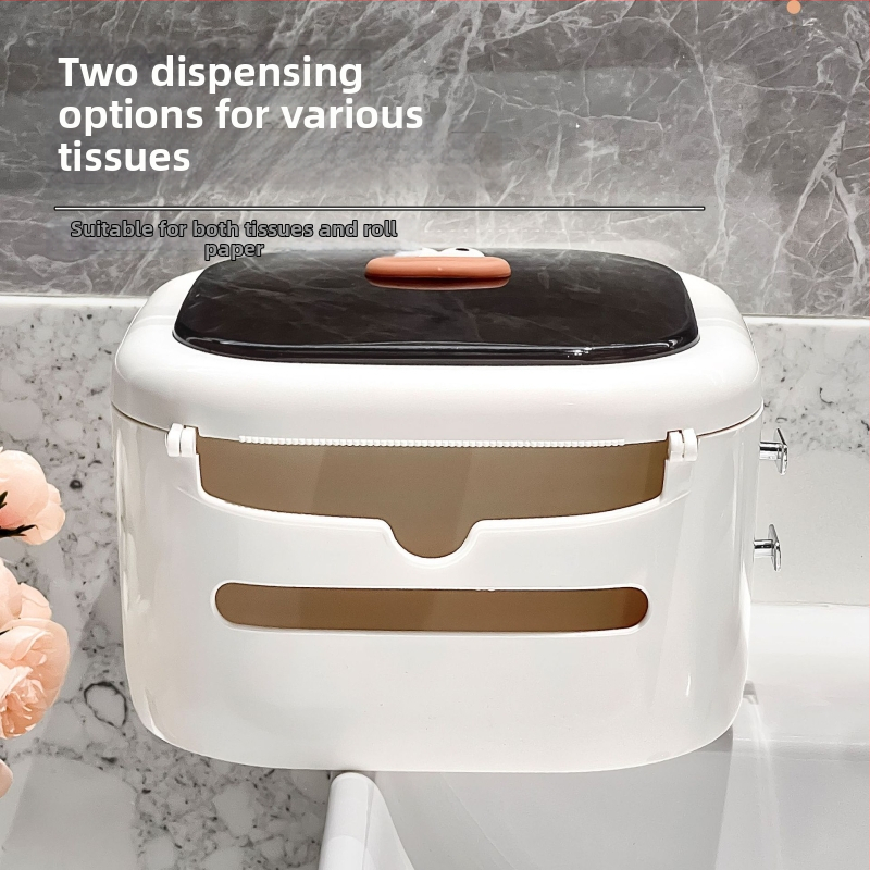 Stienai piestiprināms sejas dvieļu uzglabāšanas korpuss - plastmasas, mūsdienīgs minimālisma stils, ūdensizturīgs, saderīgs ar papīra ruļļiem, modelis WJ-168