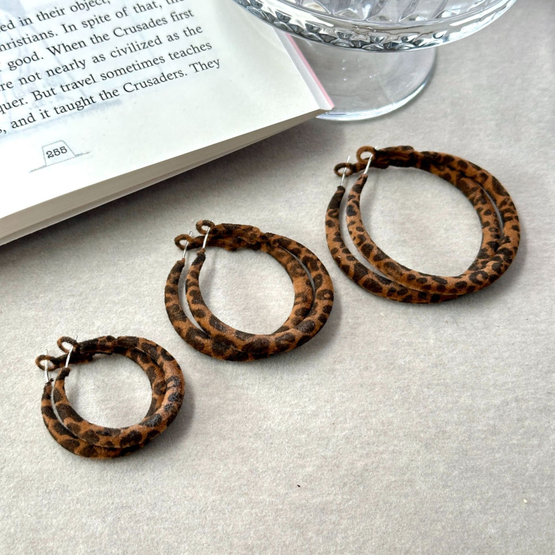HLZ дамски кръгли обици с леопардов принт, есен 2025, модерен стил, материал: сплав, технология на обработка: инжекционно производство