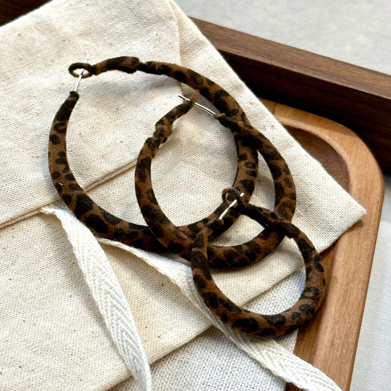 HLZ дамски кръгли обици с леопардов принт, есен 2025, модерен стил, материал: сплав, технология на обработка: инжекционно производство