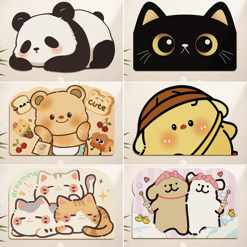 Подложка за пода от диатомова глина — абсорбираща, неплъзгаща се, бързосъхнеща, с карикатурен принт и специална форма за баня