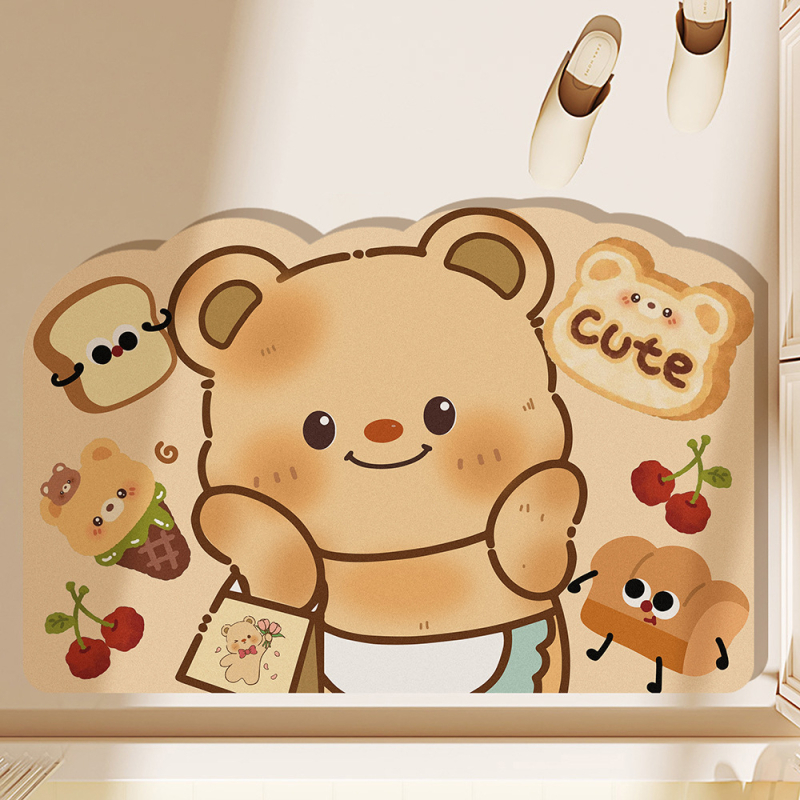 Подложка за пода от диатомова глина — абсорбираща, неплъзгаща се, бързосъхнеща, с карикатурен принт и специална форма за баня