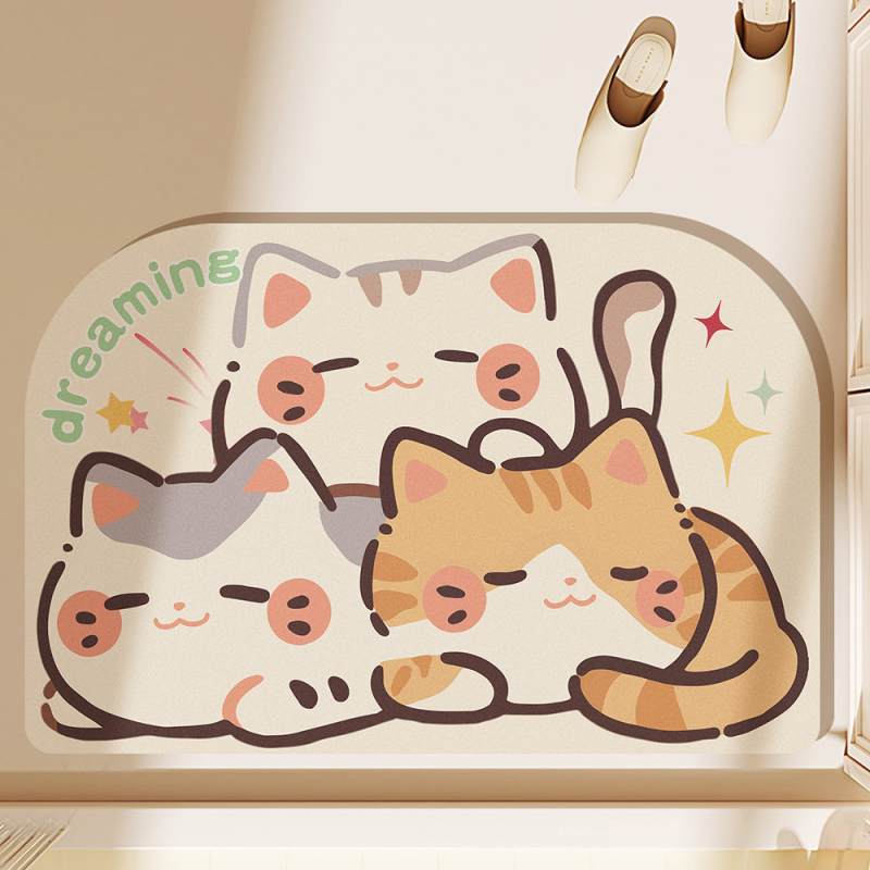 Подложка за пода от диатомова глина — абсорбираща, неплъзгаща се, бързосъхнеща, с карикатурен принт и специална форма за баня