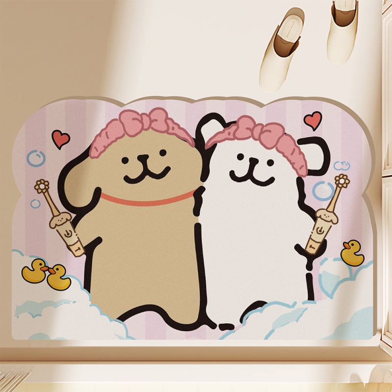 Подложка за пода от диатомова глина — абсорбираща, неплъзгаща се, бързосъхнеща, с карикатурен принт и специална форма за баня