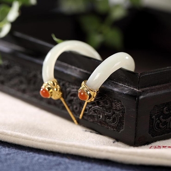 Pozlaćene naušnice s ugrađenom imitacijom Nanhong Hotan Jaspera, Hanfu inspirirani kružni hoopovi, unisex