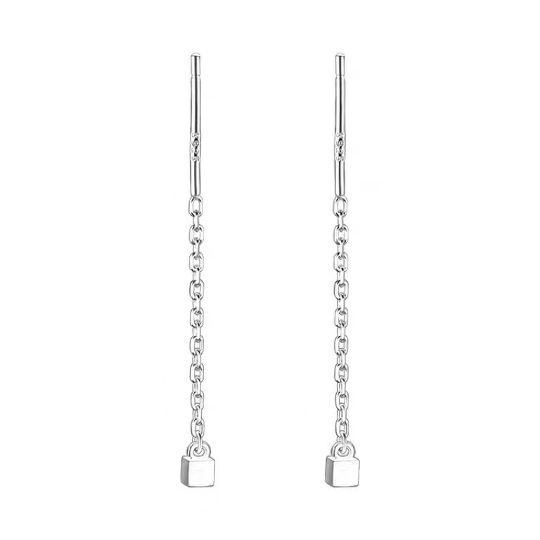 Uniszex fülbevaló 925-ös ezüstből, geometriai négyzet mintával