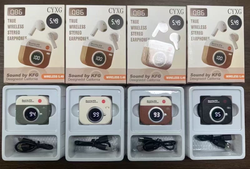 Q86 bežične Bluetooth slušalice u retro stilu kamere, futrola s digitalnim zaslonom, duga trajanje baterije, privatni model iz serije Q