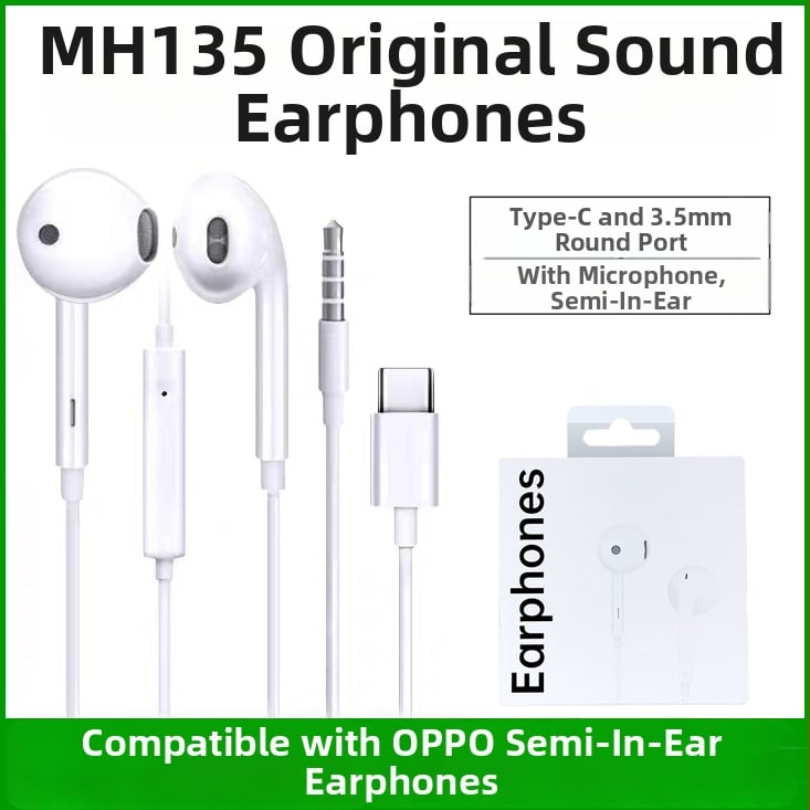MH135 in-ear austiņas ar TYPE-C savienojumu, saderīgas ar OPPO R17/R15, kustīgā spole