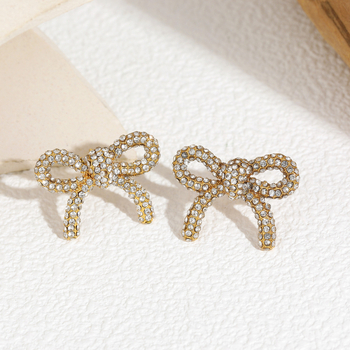 Ruolong Jewelry Naušnice od nehrđajućeg čelika u obliku mašne, PVD zlatno premazane, lagani luksuz