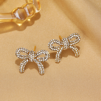 Ruolong Jewelry Naušnice od nehrđajućeg čelika u obliku mašne, PVD zlatno premazane, lagani luksuz