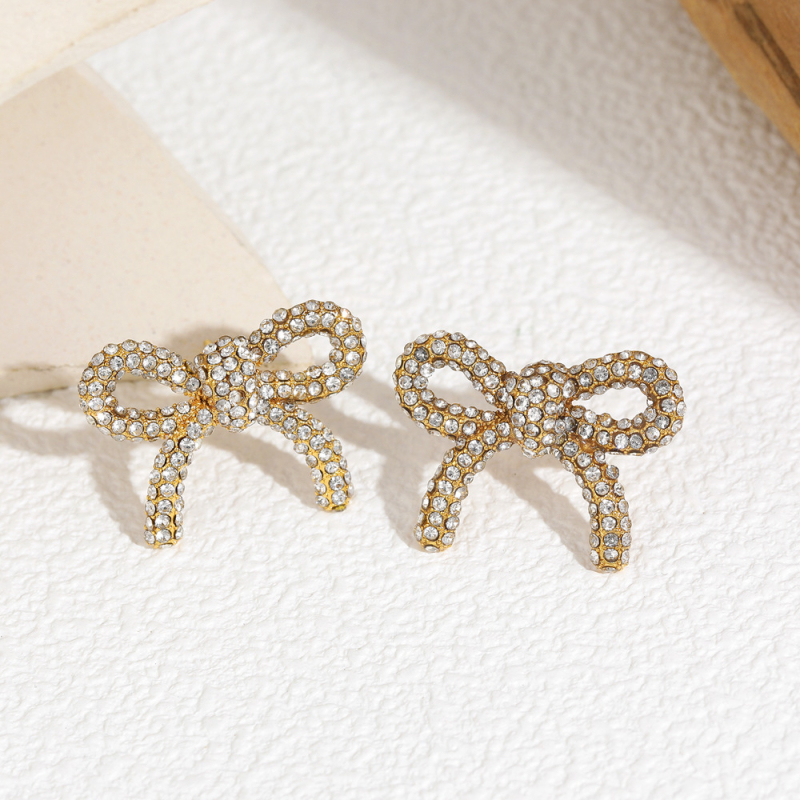 Ruolong Jewelry Naušnice od nehrđajućeg čelika u obliku mašne, PVD zlatno premazane, lagani luksuz