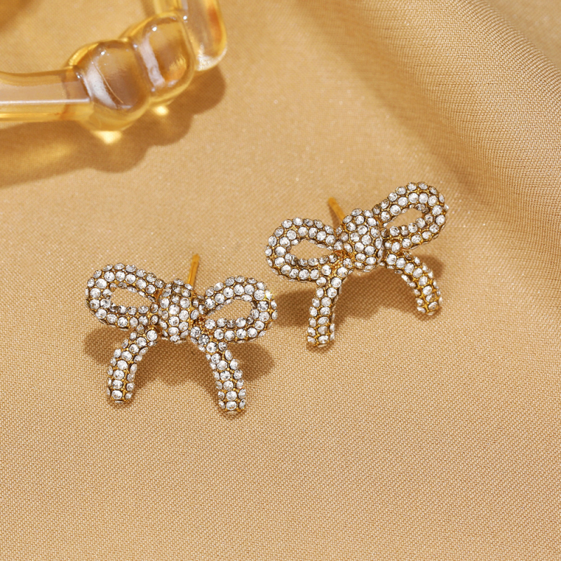 Ruolong Jewelry Naušnice od nehrđajućeg čelika u obliku mašne, PVD zlatno premazane, lagani luksuz