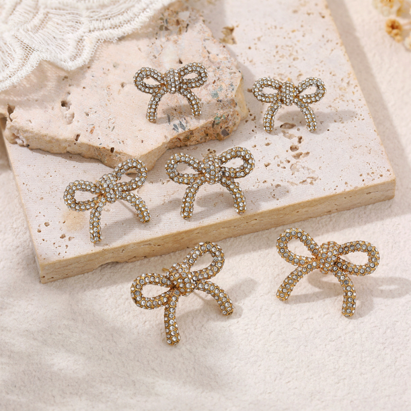 Ruolong Jewelry Naušnice od nehrđajućeg čelika u obliku mašne, PVD zlatno premazane, lagani luksuz