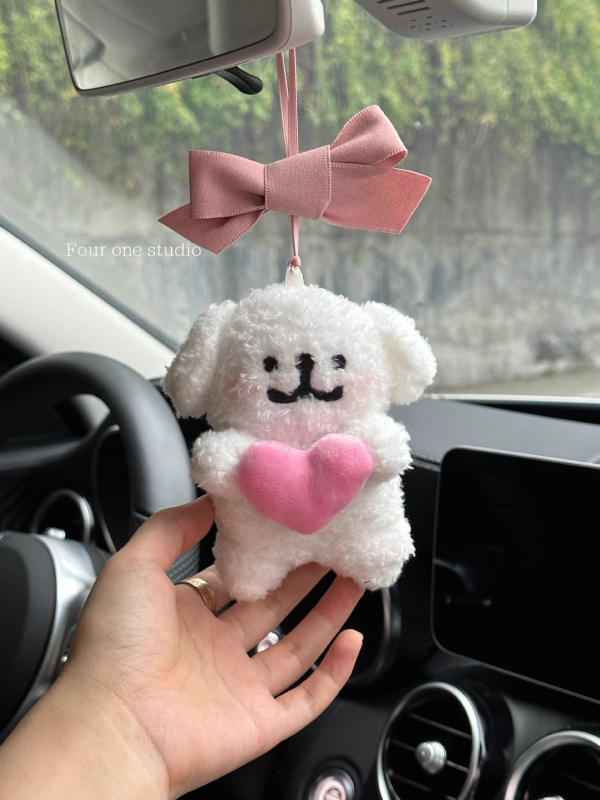 Βελούδινο κρεμαστό αυτοκινήτου με χαριτωμένο κουτάβι, στυλ καρτούν, εσωτερική διακόσμηση αυτοκινήτου, κρεμαστό για τον πίσω καθρέφτη