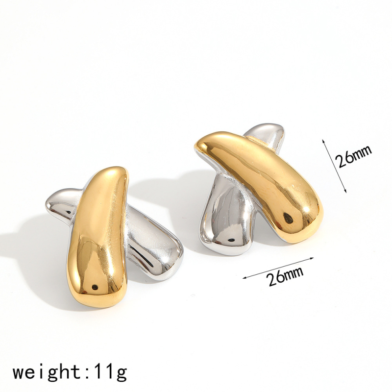 Naušnice od nehrđajućeg čelika s geometrijskim X-oblikom i tekstualnim elementima, s 18K premazom – Star Realm