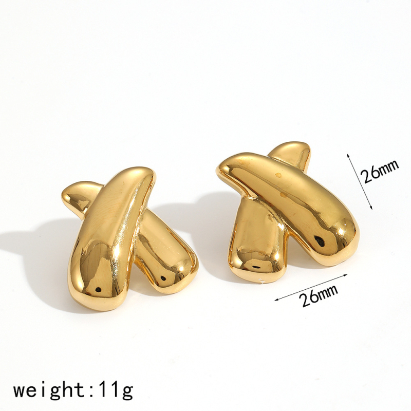 Naušnice od nehrđajućeg čelika s geometrijskim X-oblikom i tekstualnim elementima, s 18K premazom – Star Realm