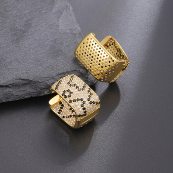 Bakrene naušnice s leopard uzorkom, dvostruko slojevita mikro-ugradnja, s cirkonijem, nišni dizajn, za žene
