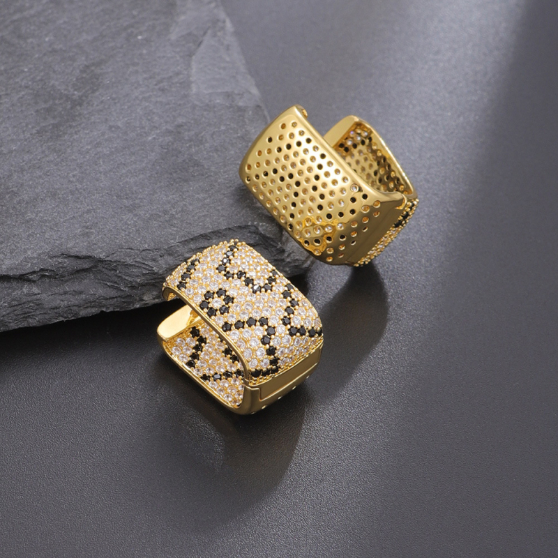 Bakrene naušnice s leopard uzorkom, dvostruko slojevita mikro-ugradnja, s cirkonijem, nišni dizajn, za žene