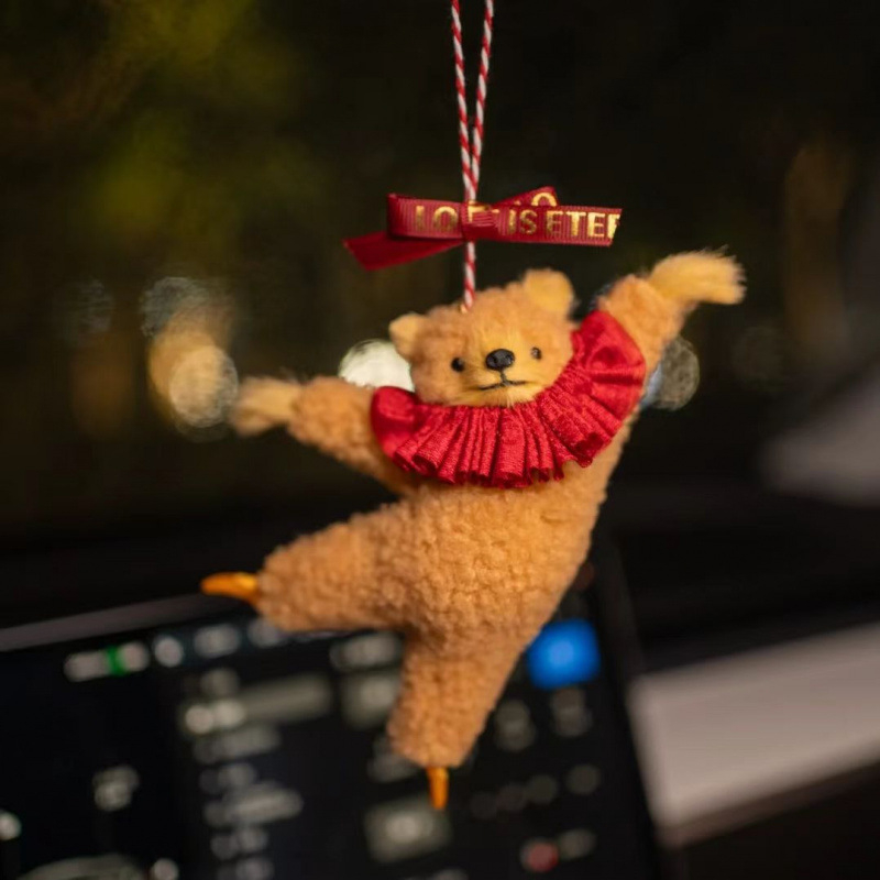 Ξύλινο αρκουδάκι για αυτοκίνητο, διακόσμηση εσωτερικού αυτοκινήτου σε στυλ καρτούν