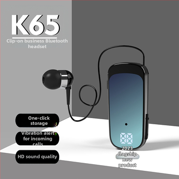 Bluetooth slušalica K65 s klipom za ovratnik, teleskopski kabel, in-ear dizajn, digitalni zaslon, jednostrani; Bluetooth 5.2, više od 8 sati trajanja, domet 10 m