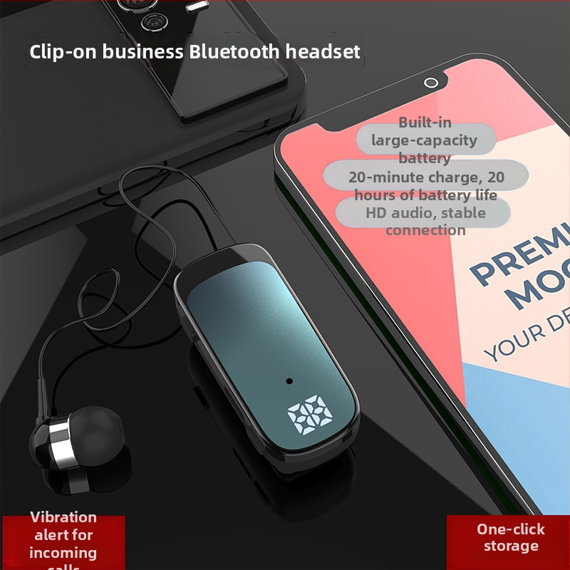 Bluetooth slušalica K65 s klipom za ovratnik, teleskopski kabel, in-ear dizajn, digitalni zaslon, jednostrani; Bluetooth 5.2, više od 8 sati trajanja, domet 10 m